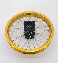Load image into Gallery viewer, Aluminium 1.85x14 Rear Rim fits 90/100-14 tyre & 15mm axle (4T076-1) Black/ Gold