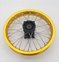 Load image into Gallery viewer, Aluminium 1.85x14 Rear Rim fits 90/100-14 tyre & 15mm axle (4T076-1) Black/ Gold