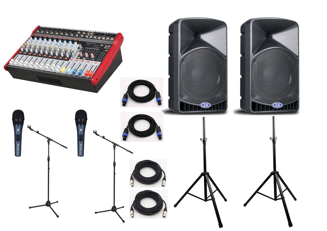 M210-P Powered Mixer w SQ-12L 12 inch speakers PA System Package (25)